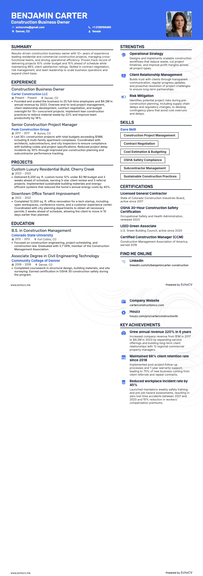 Företagsägare resume example