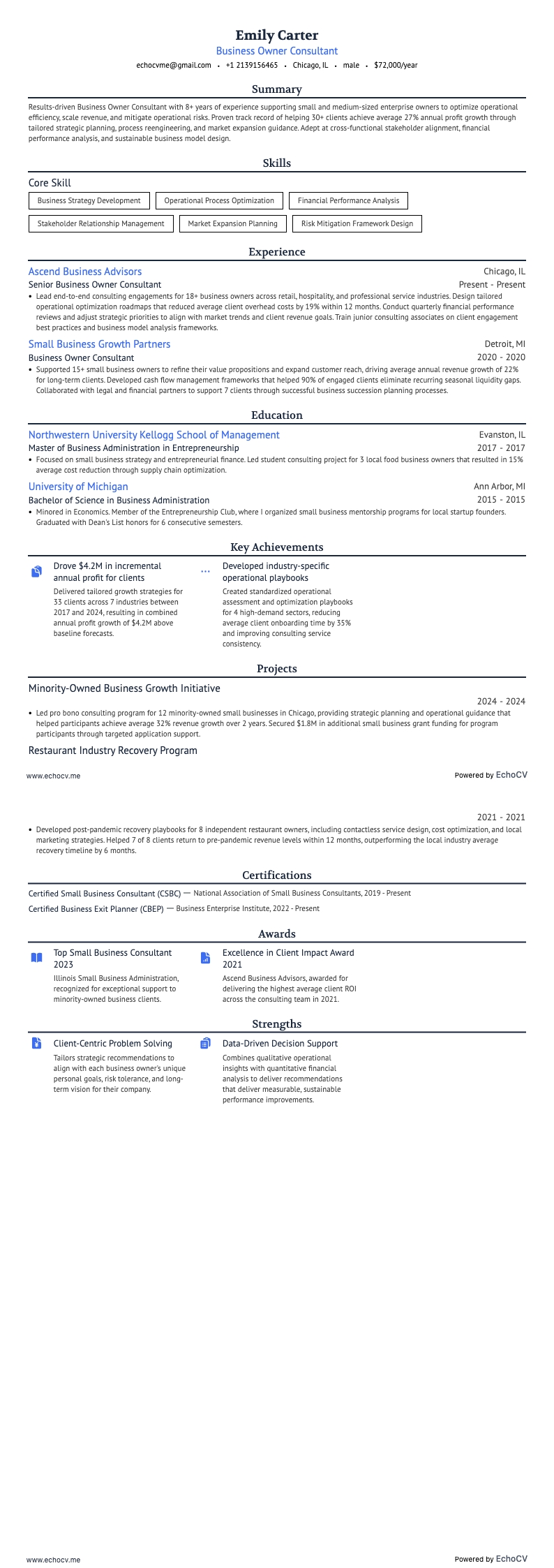 Företagsägarkonsult example resume