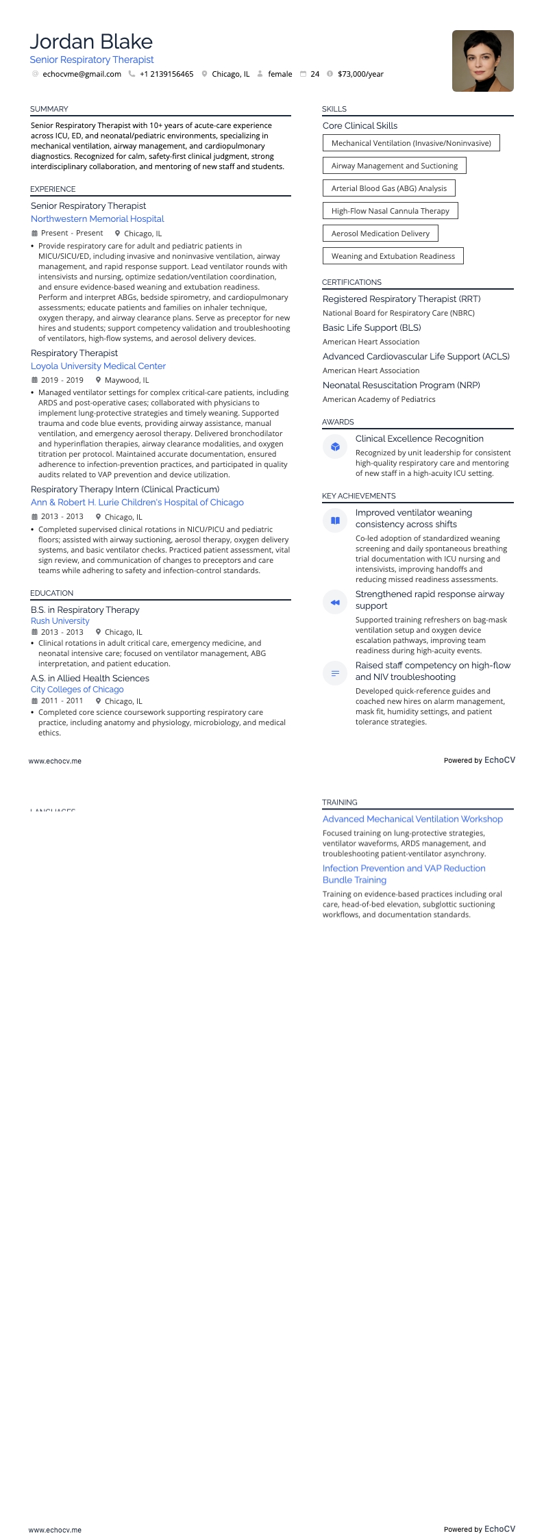 Senior Respiratory Therapist full preview
