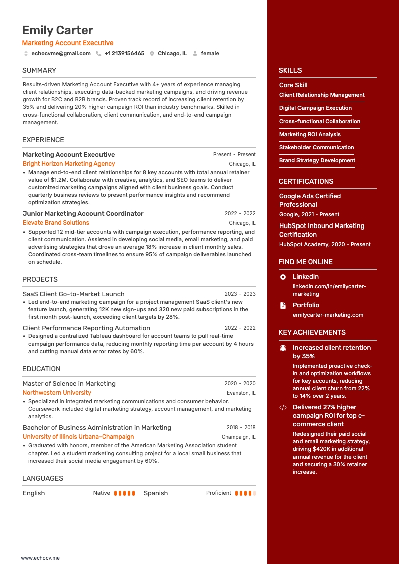 Account Executive Marketing example resume