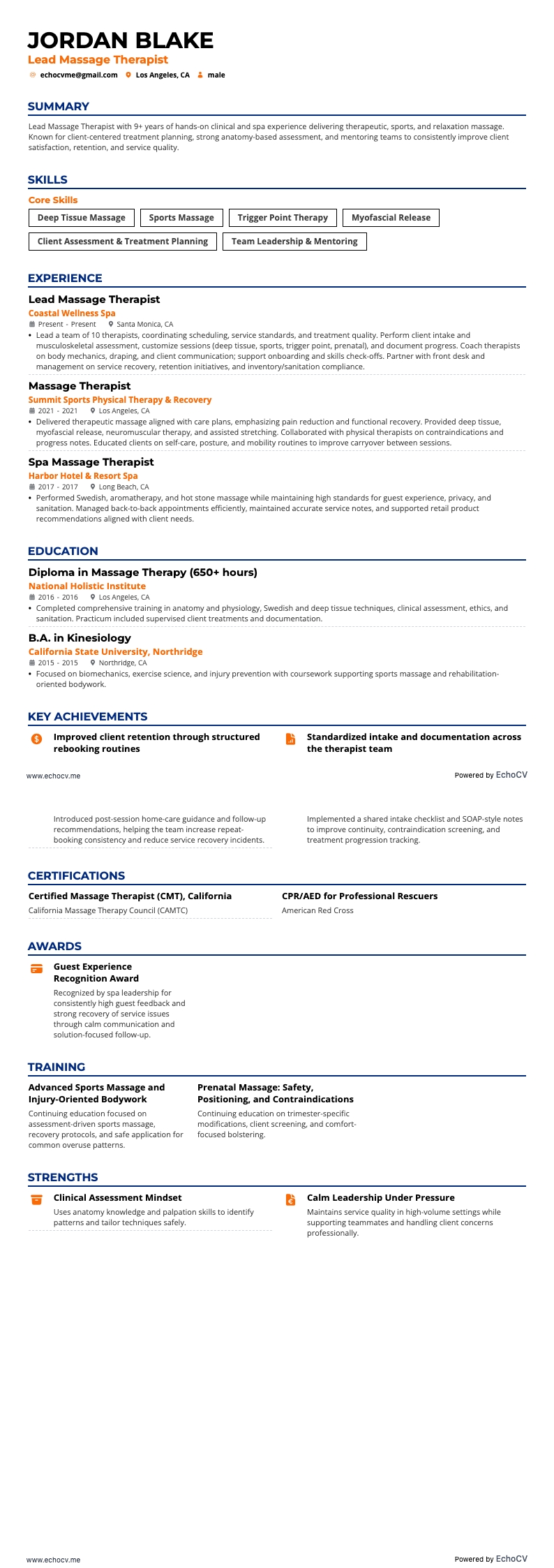 Lead Massage Therapist full preview