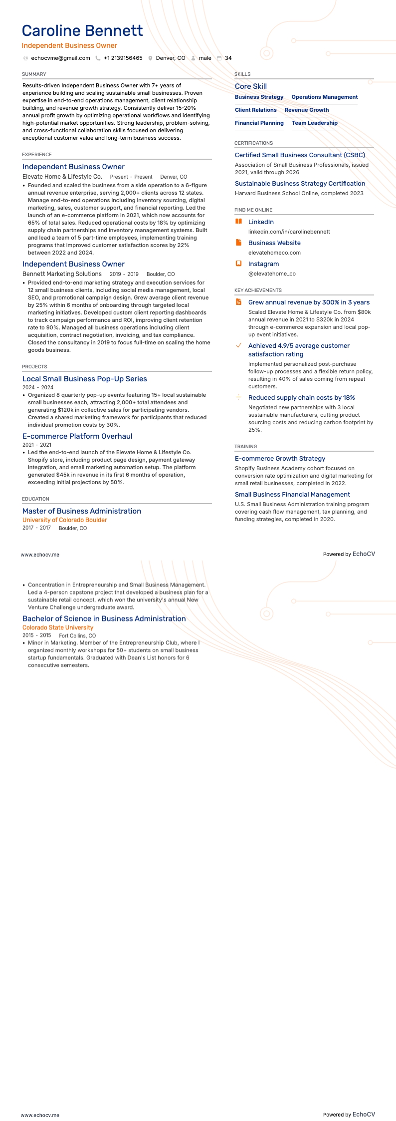 Egenföretagare example resume