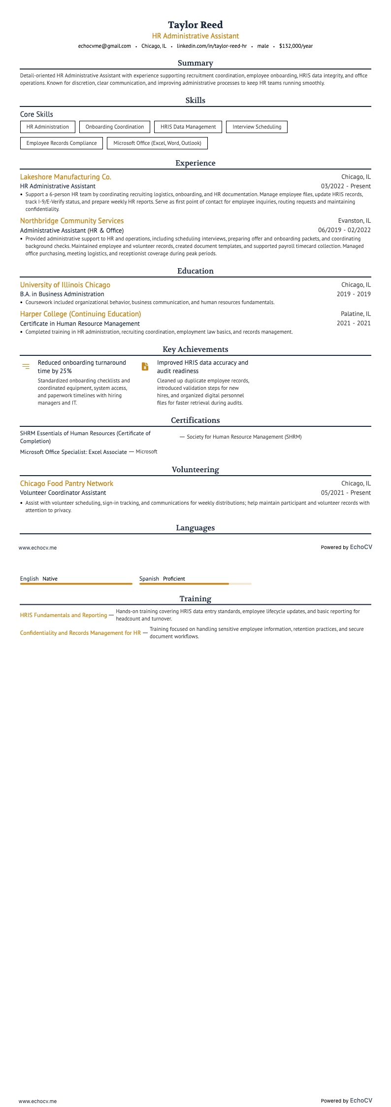 Assistant administratif resume example