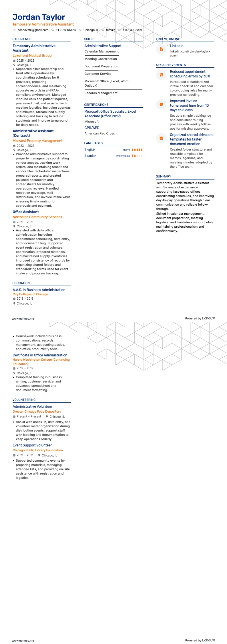 Administrative Assistant resume example