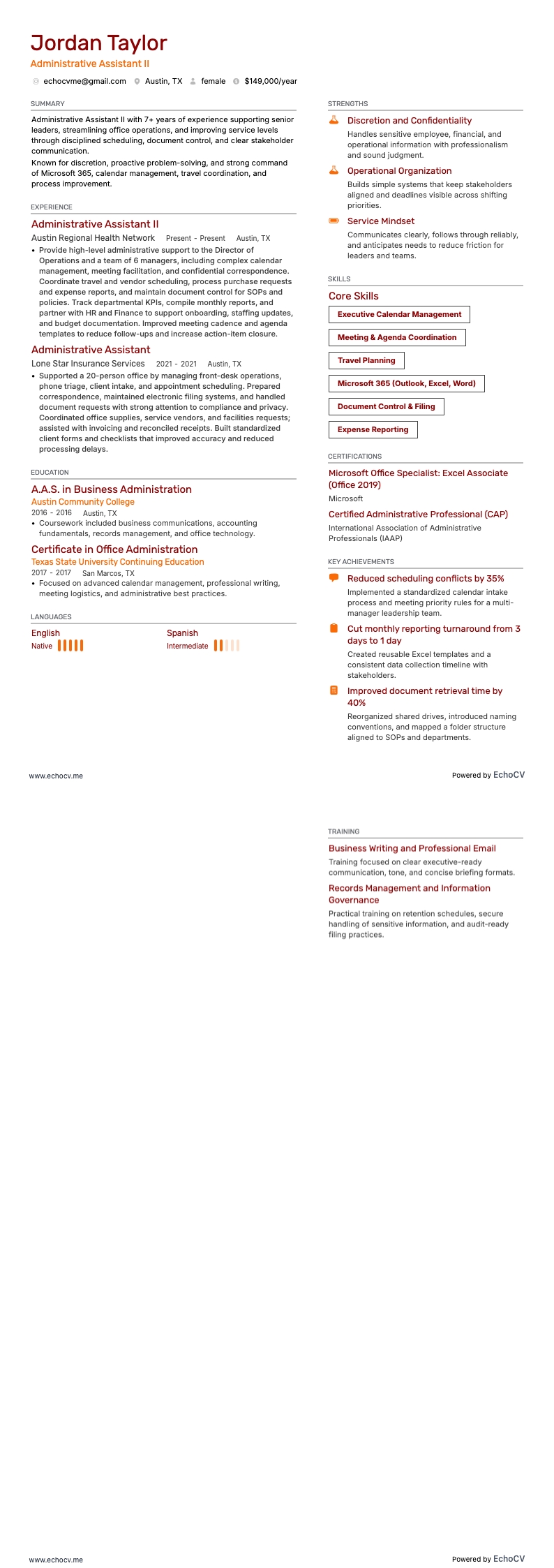 Administrative Assistant Ii example resume