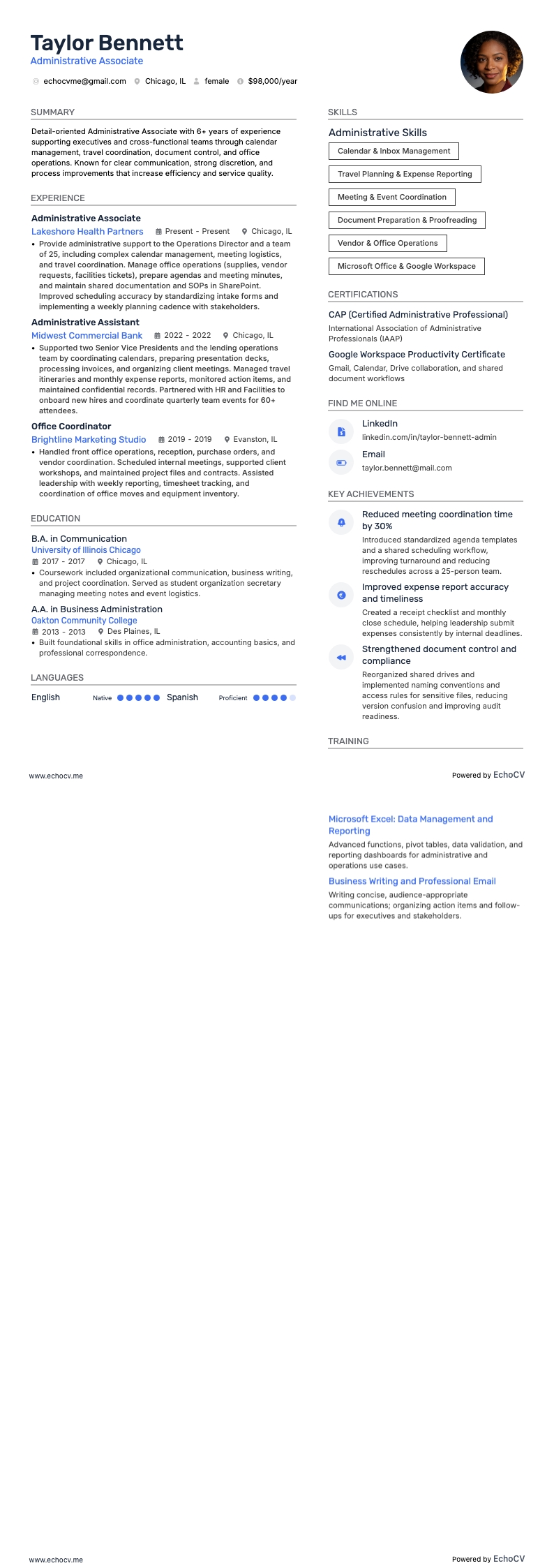 Administrative Associate example resume