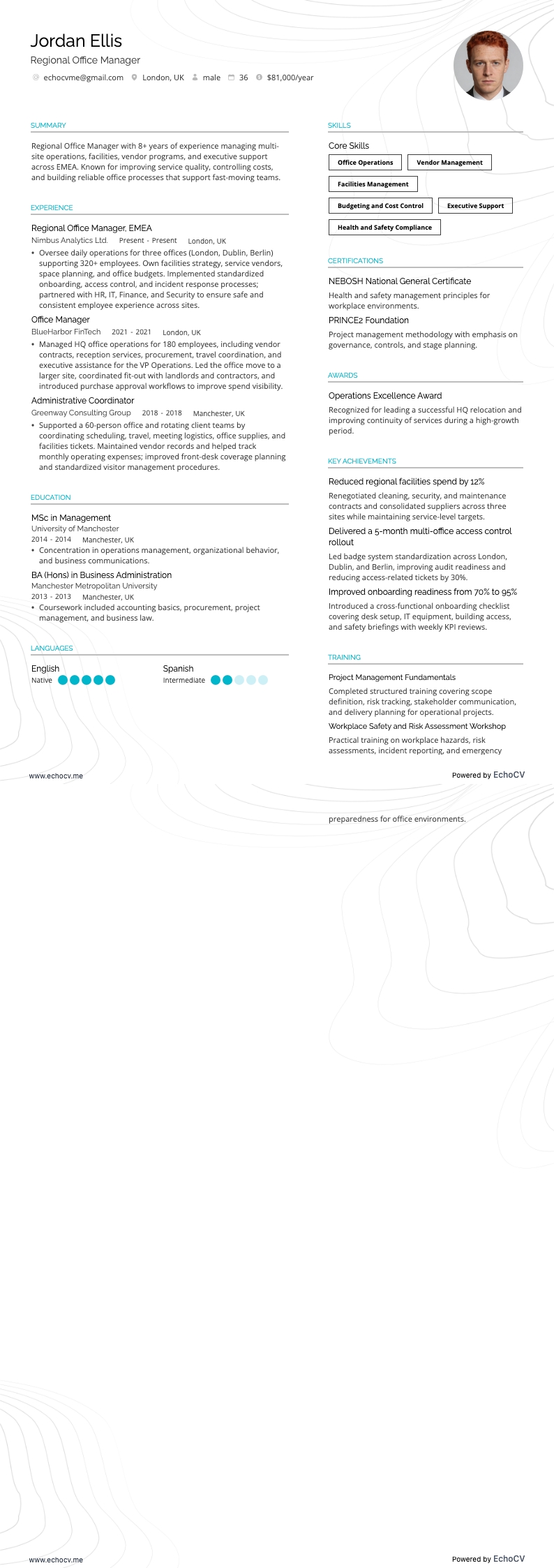 Regional Office Manager example resume