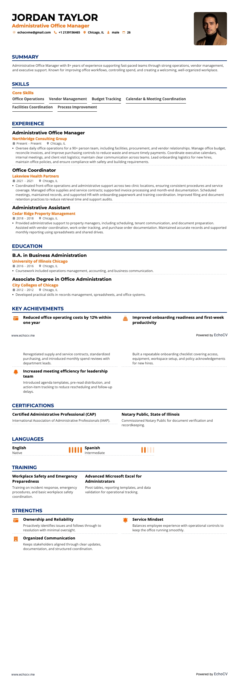 Administrative Office Manager example resume