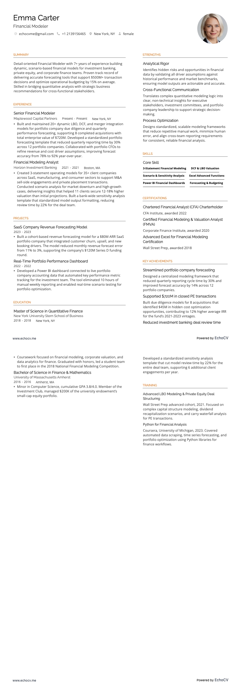 Model resume example