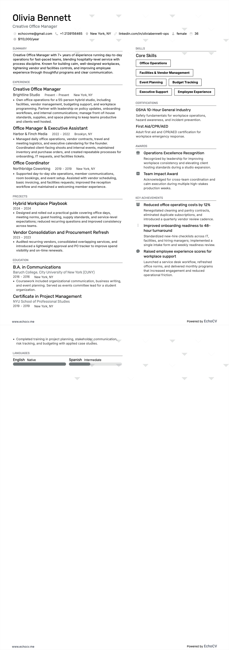 Creative Office Manager example resume
