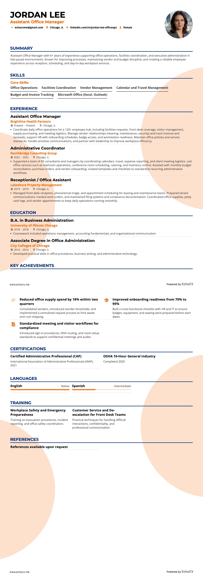 Kontorschef resume example