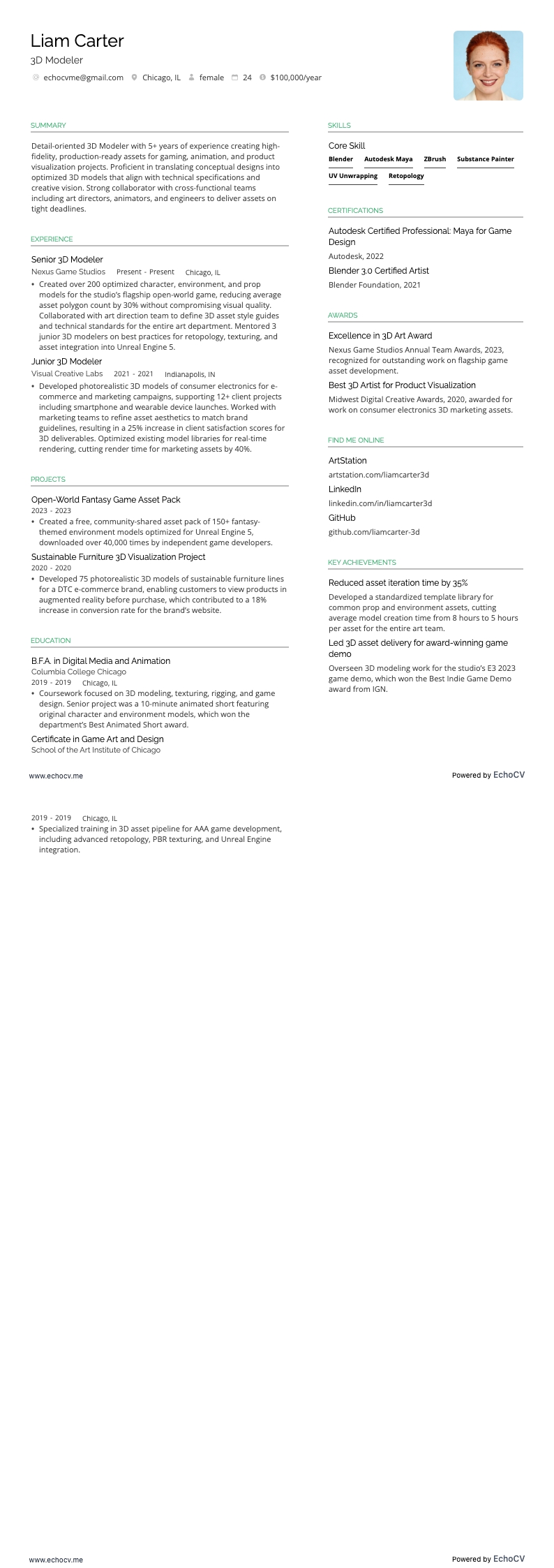 3Dモデラー example resume