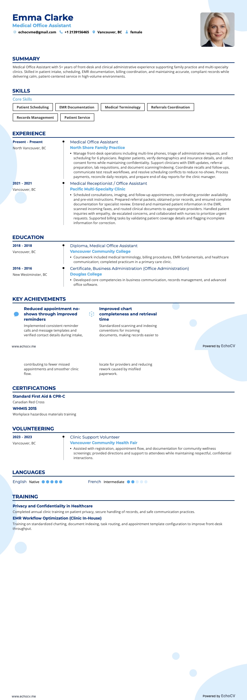Assistente administrativo médico example resume