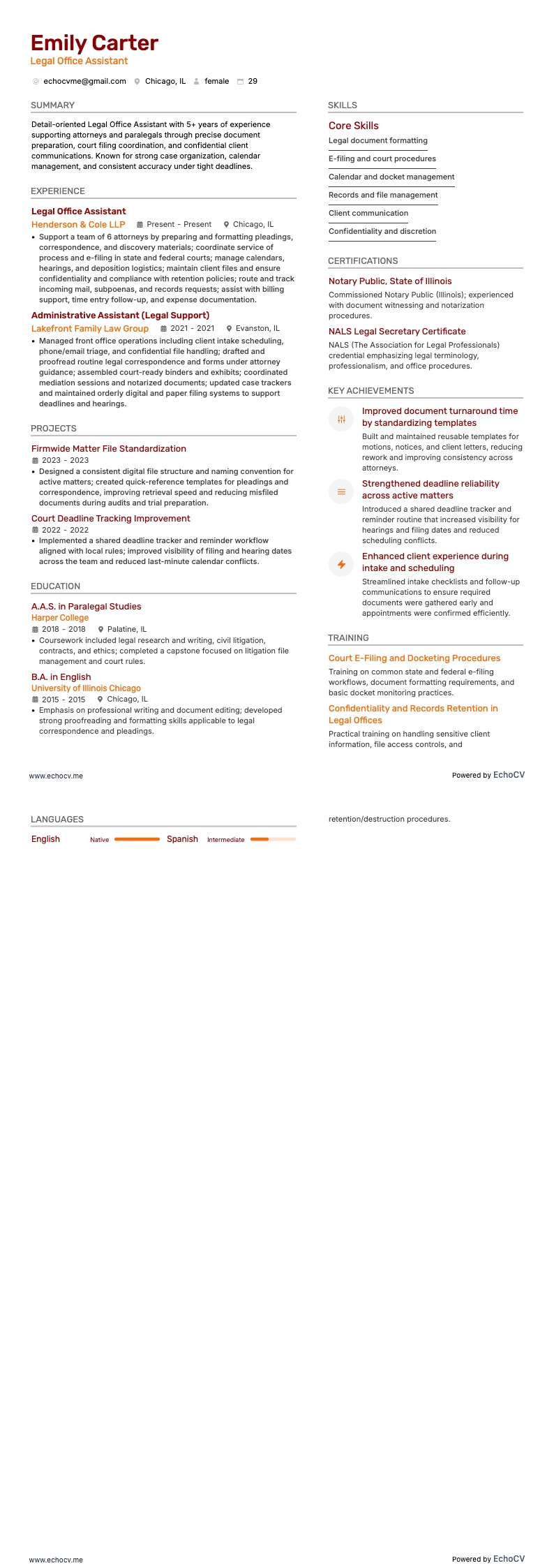 Assistente de escritório jurídico example resume