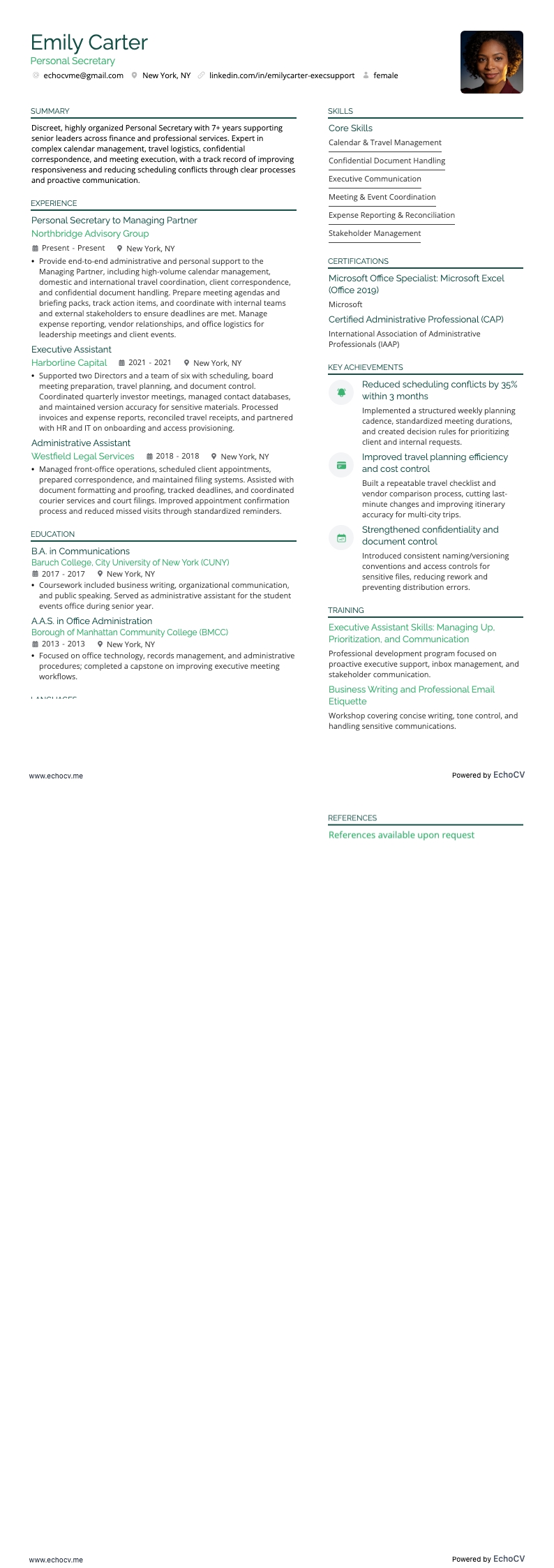 Personlig sekreterare example resume