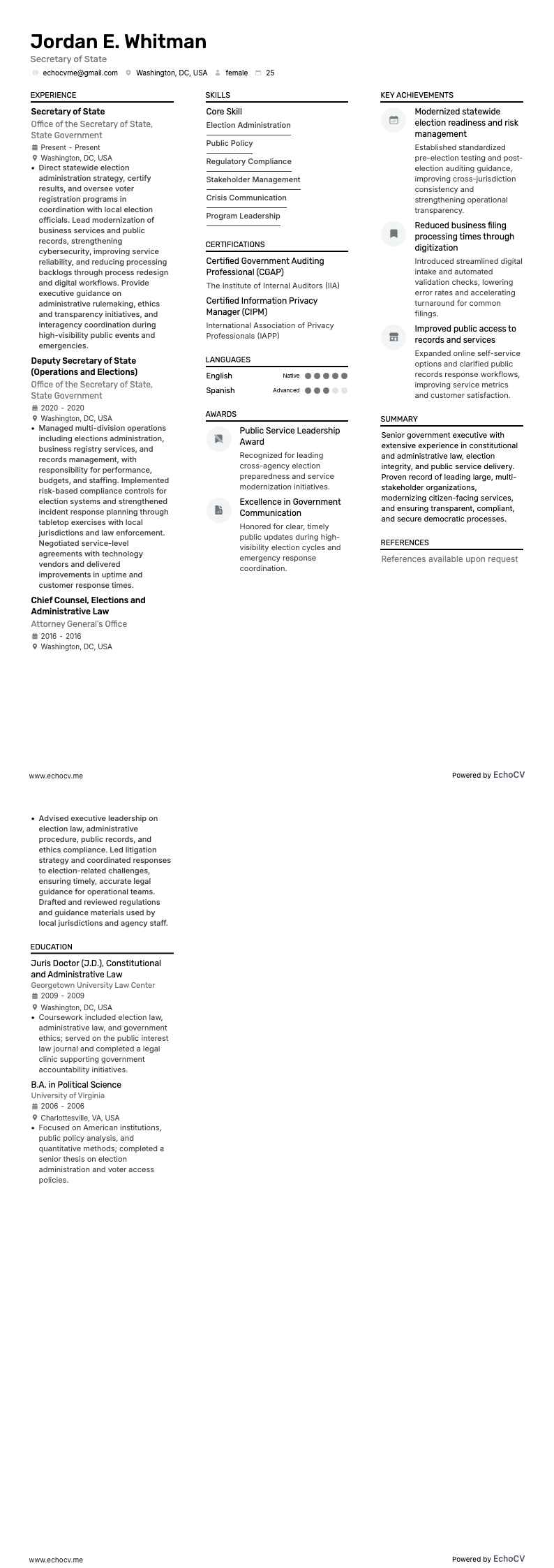 Statssekreterare example resume