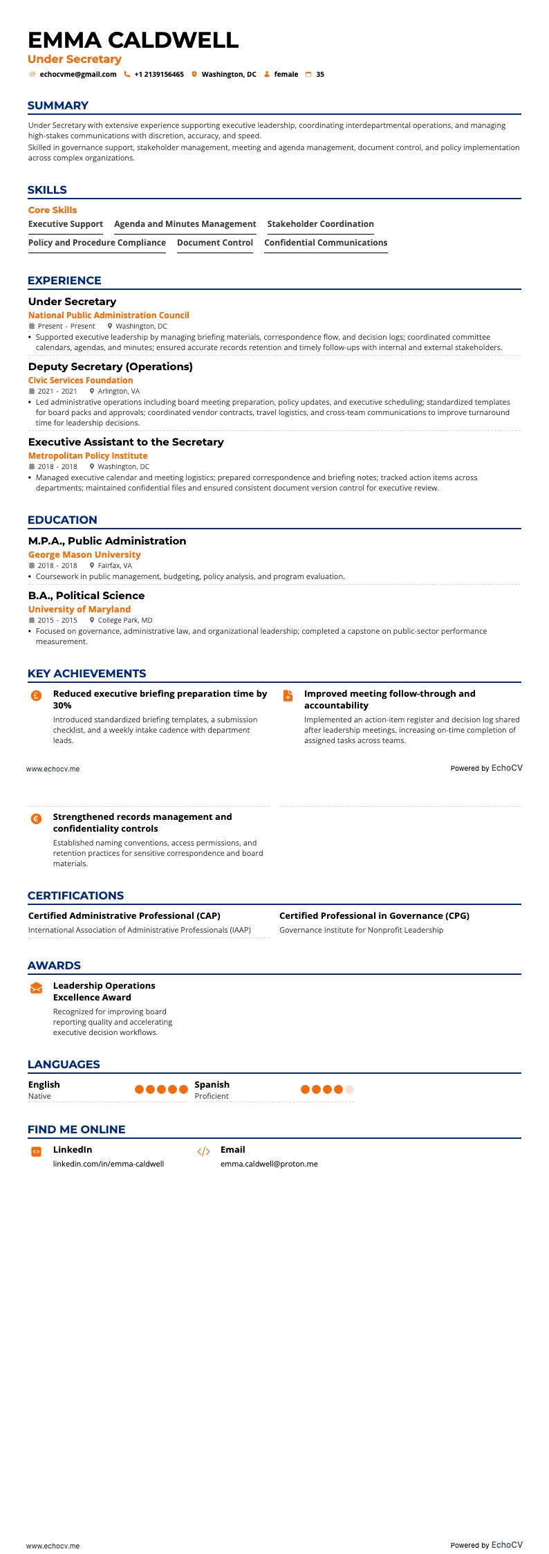 Sekreterare resume example