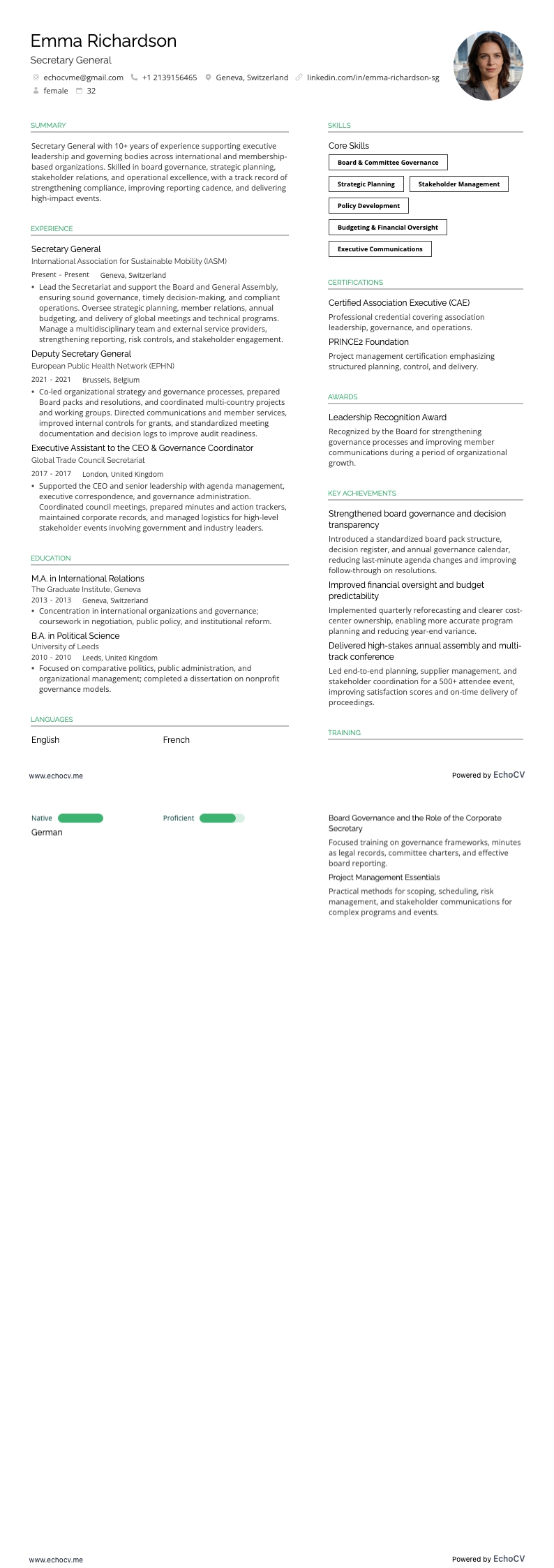 Generalsekreterare example resume