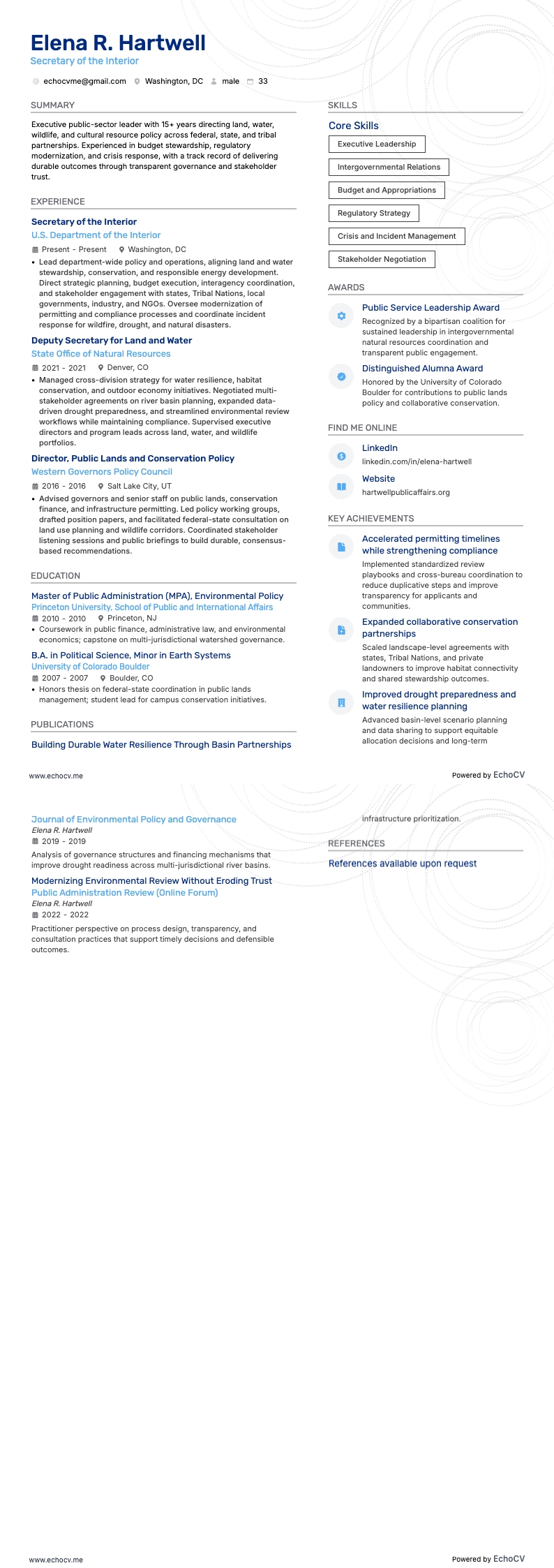 Inrikesminister example resume