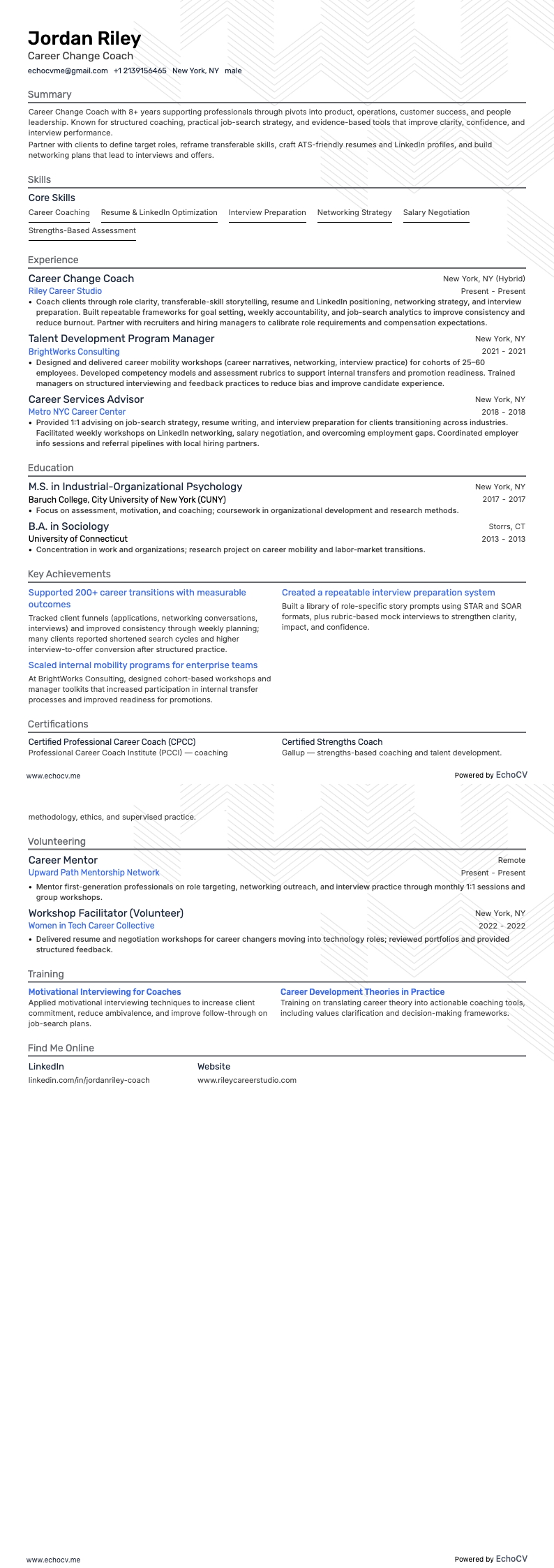 Chuyển hướng nghề nghiệp resume example