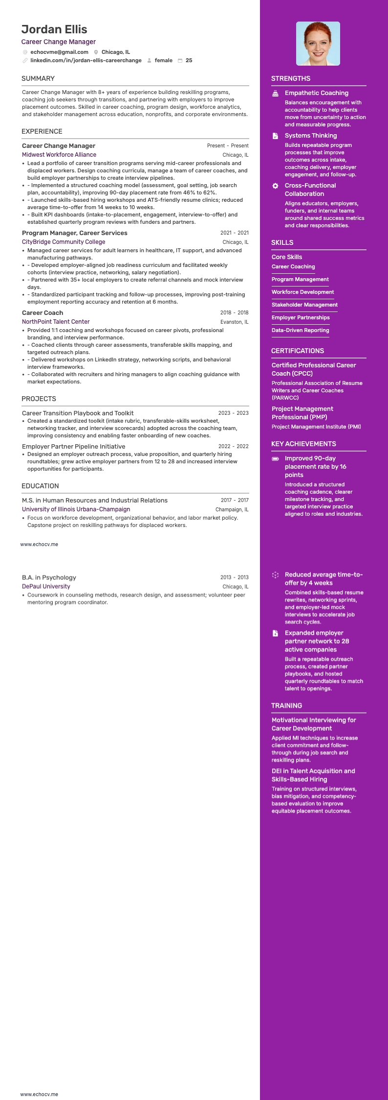 Career Change Manager resume example