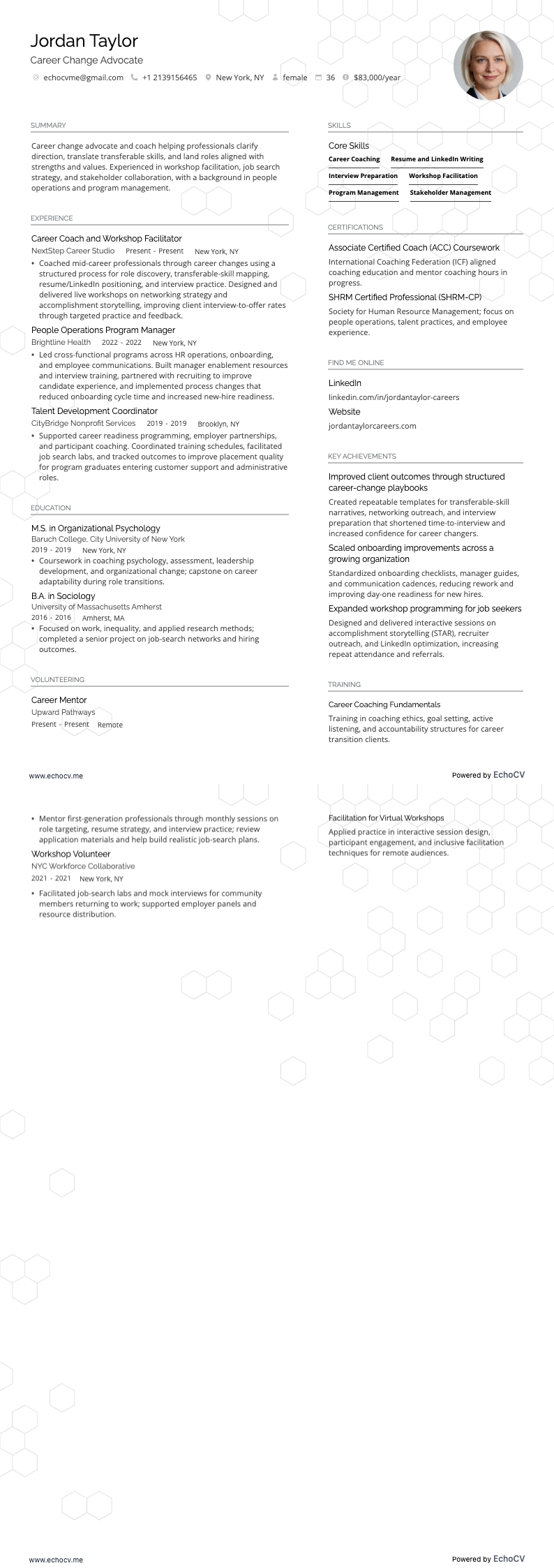 Reconversion professionnelle resume example