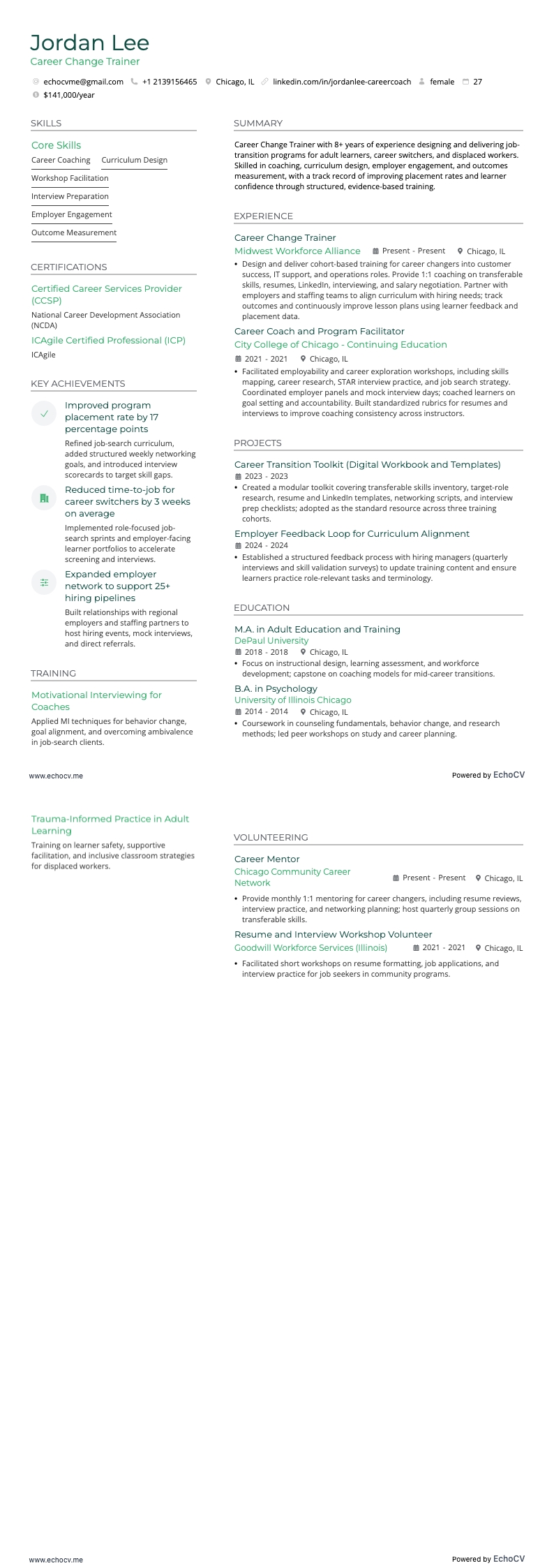 Carrièreswitch resume example
