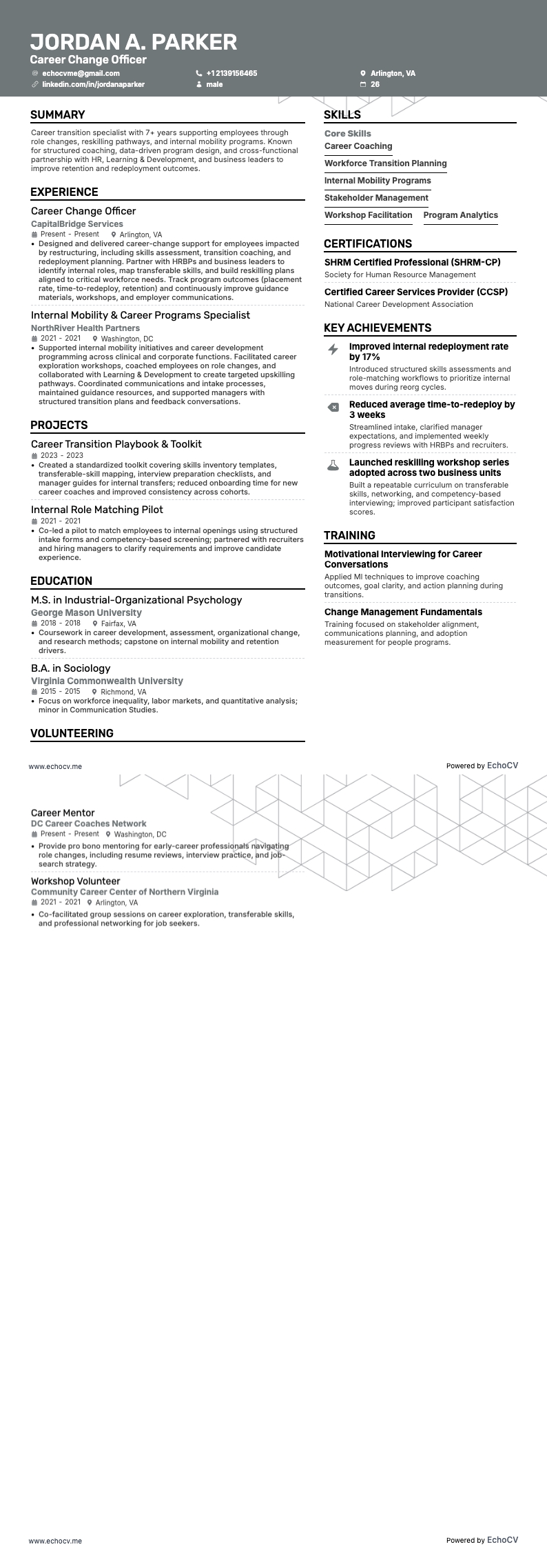 Career Change Officer example resume