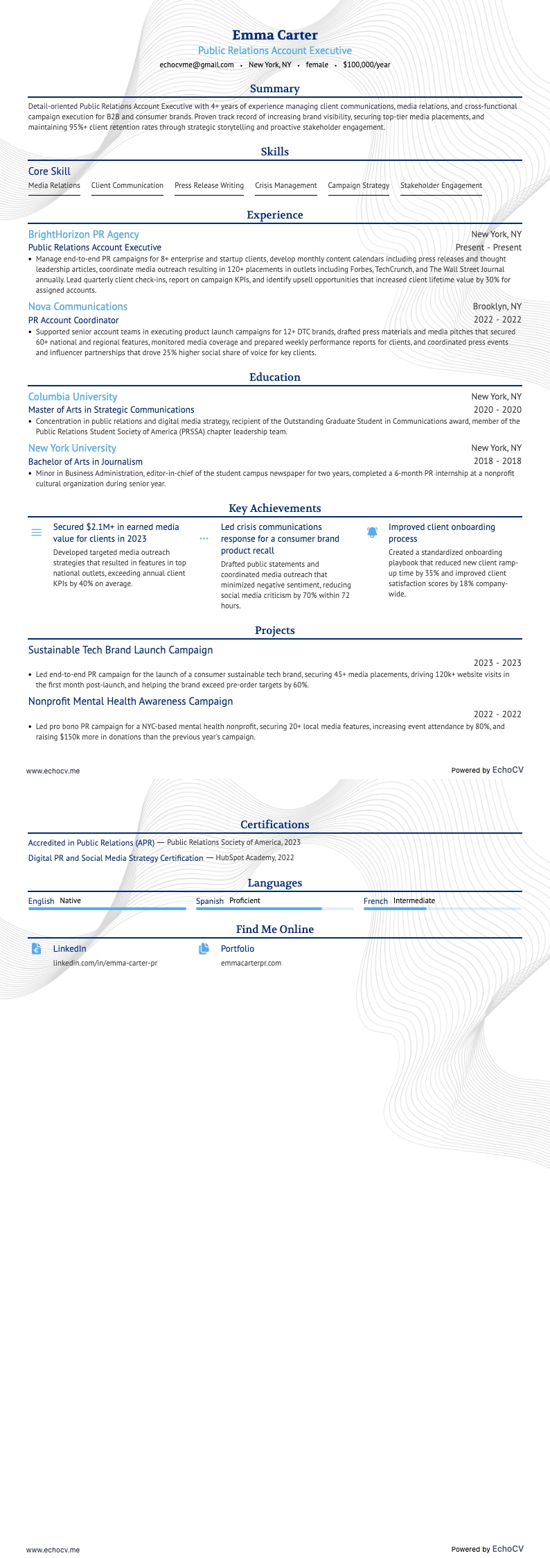Kundenbetreuer/in Öffentlichkeitsarbeit example resume
