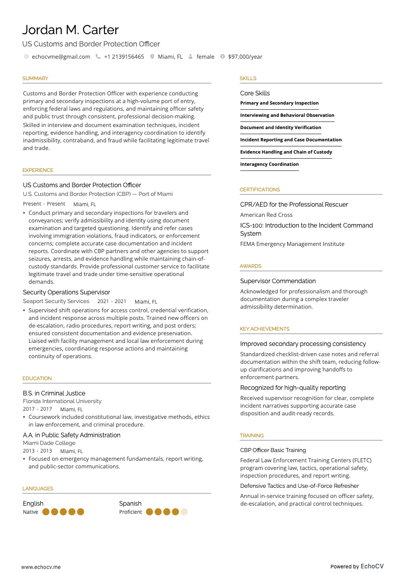 VS resume example