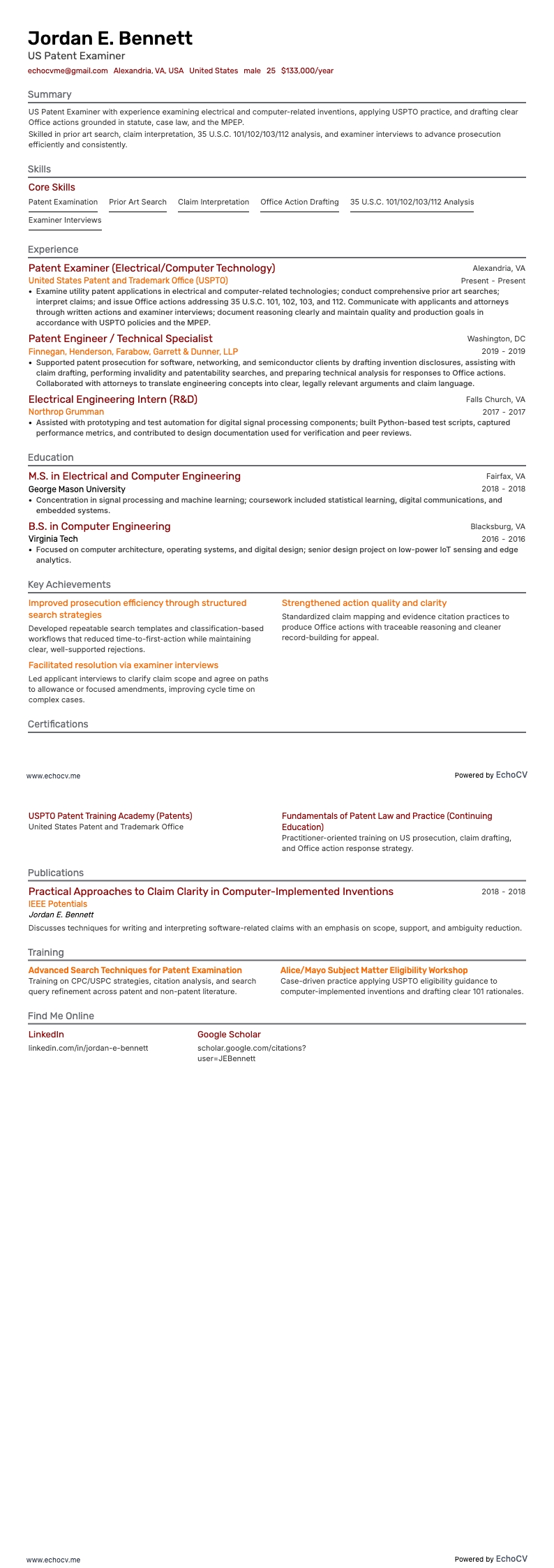 EE. UU. resume example