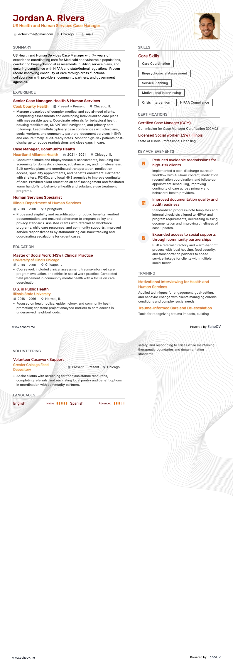 US Health and Human Services Case Manager example resume