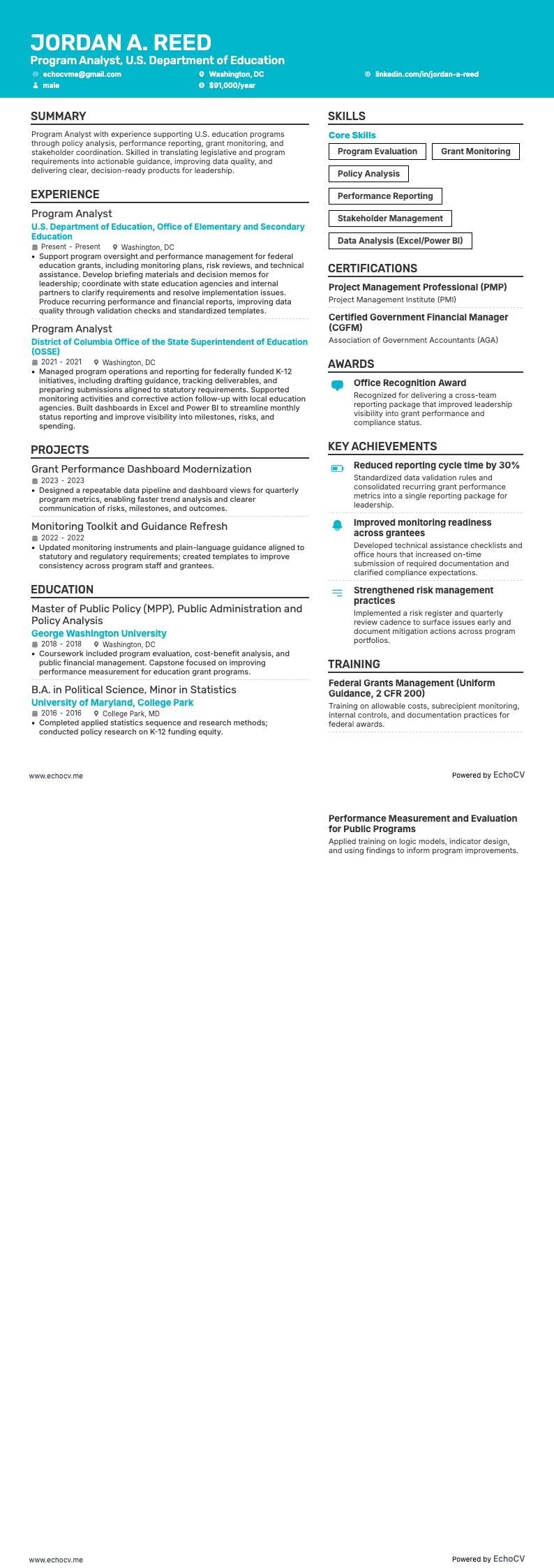 Hoa Kỳ resume example