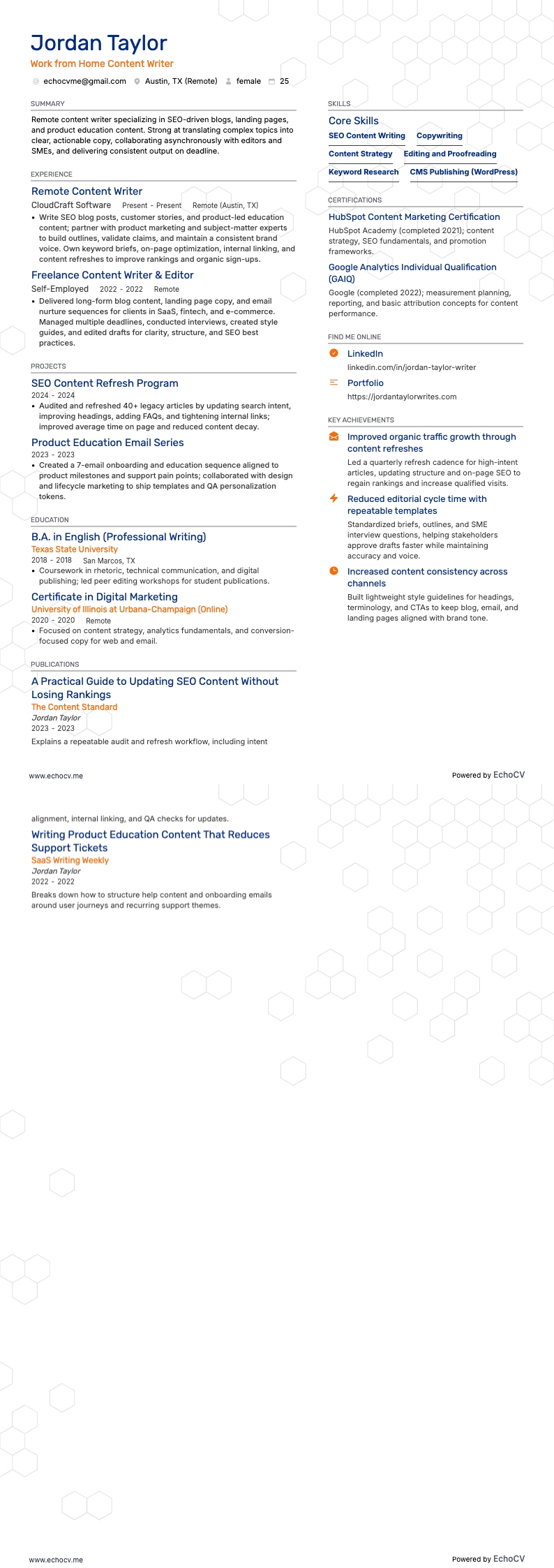 재택근무 resume example