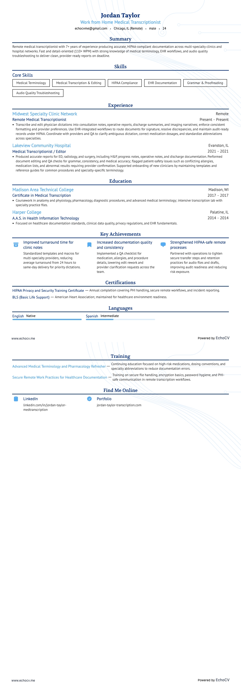 Homeoffice resume example