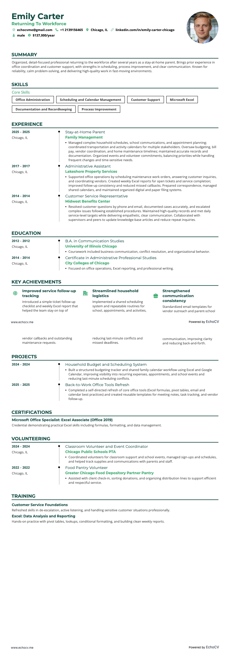 Returning To Workforce example resume