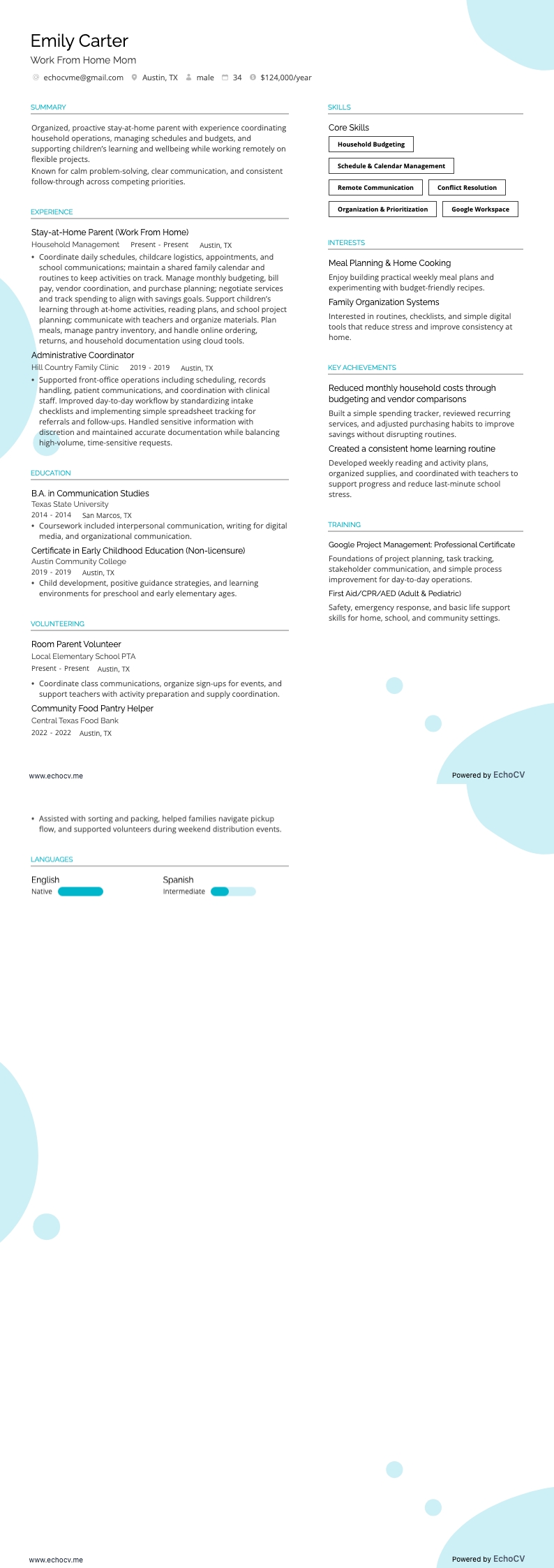 Mãe que fica em casa resume example