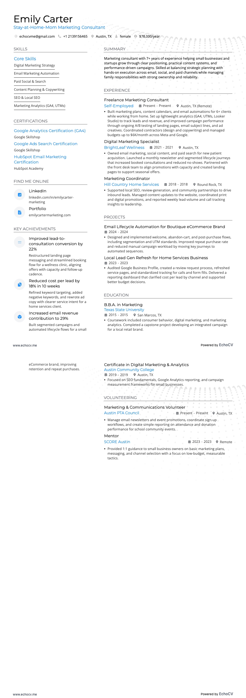 Hemmaförälder resume example