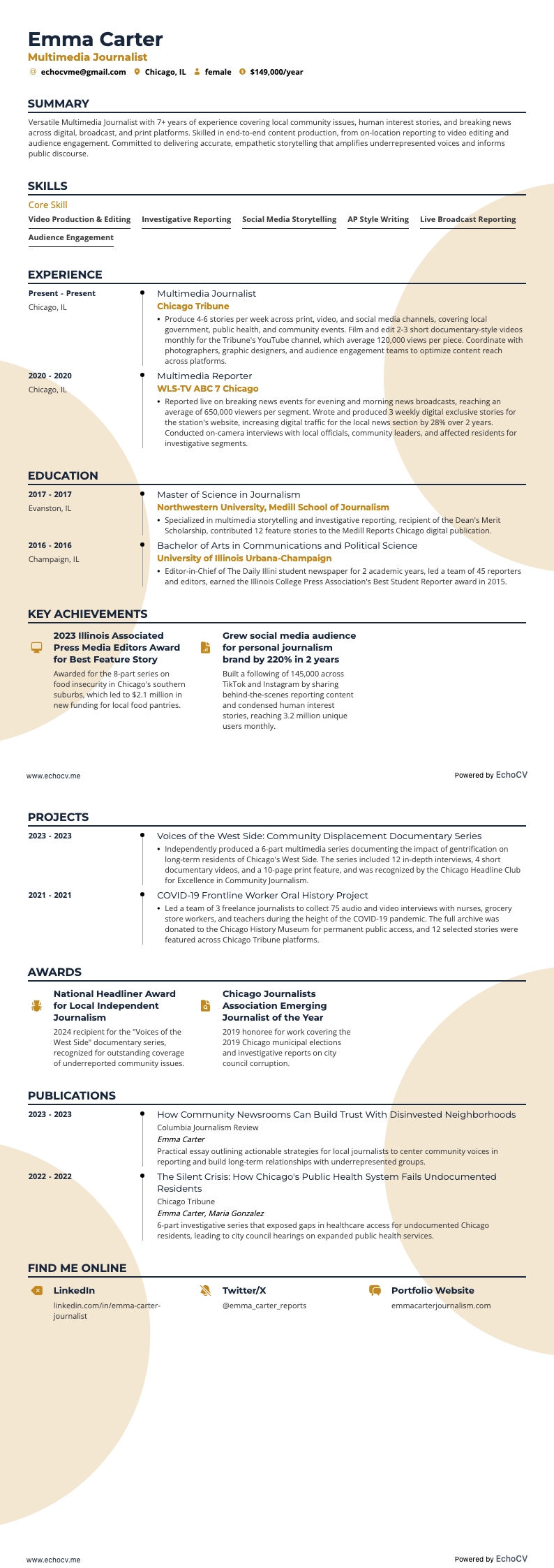 マルチメディア記者 example resume