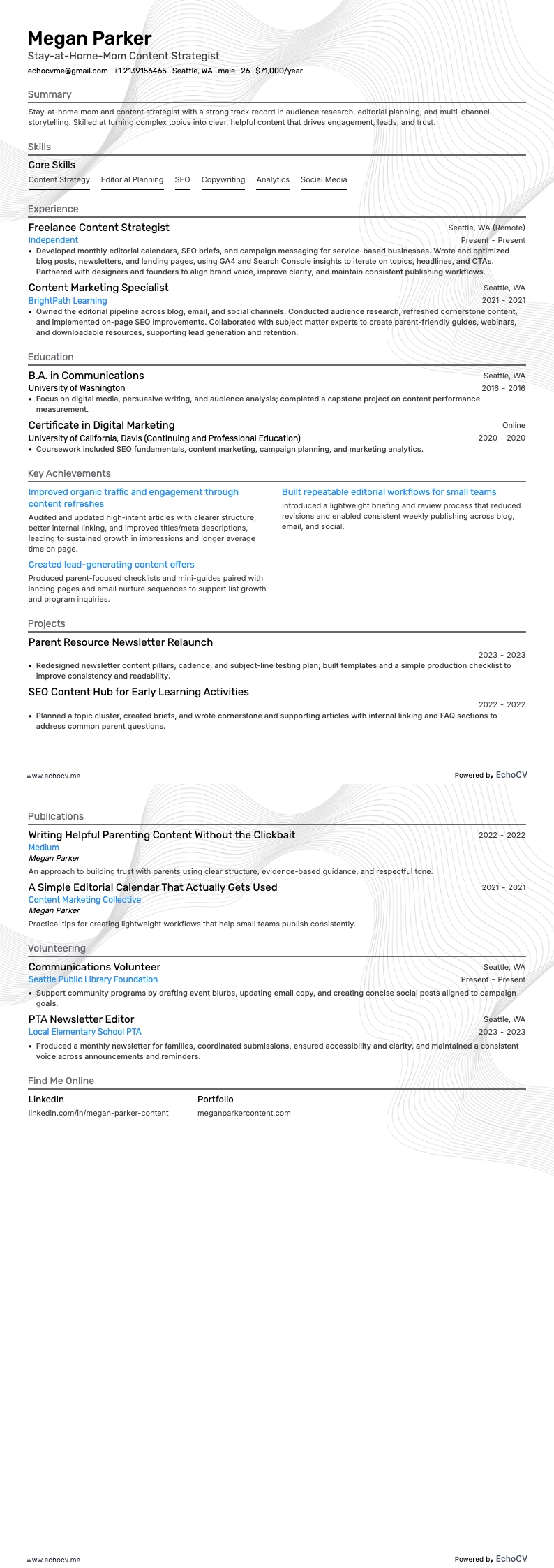 전업주부 resume example