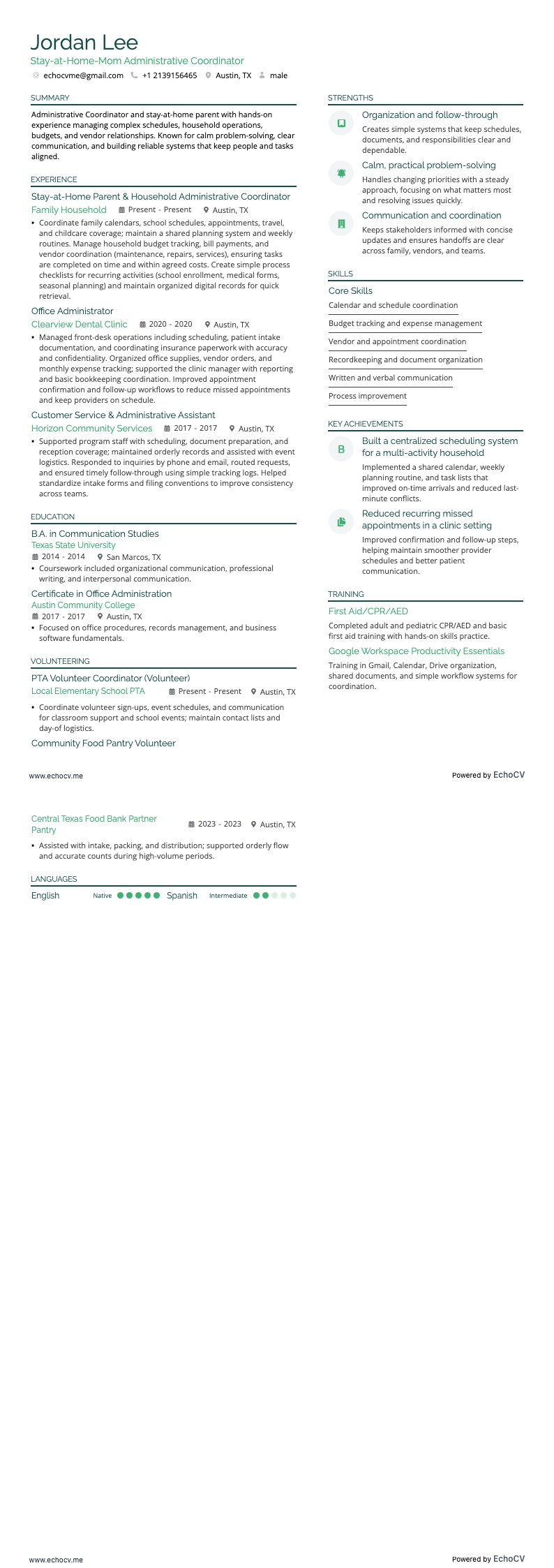 Stay-at-Home Mom resume example