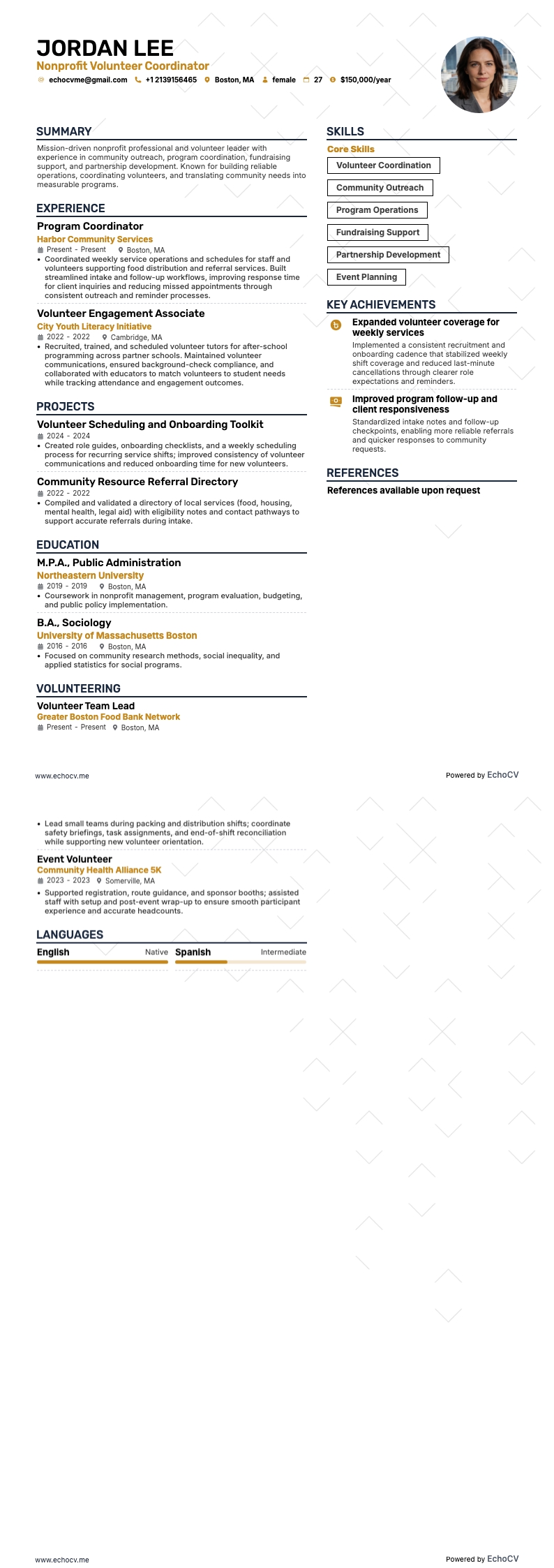 Gemeinnützig example resume