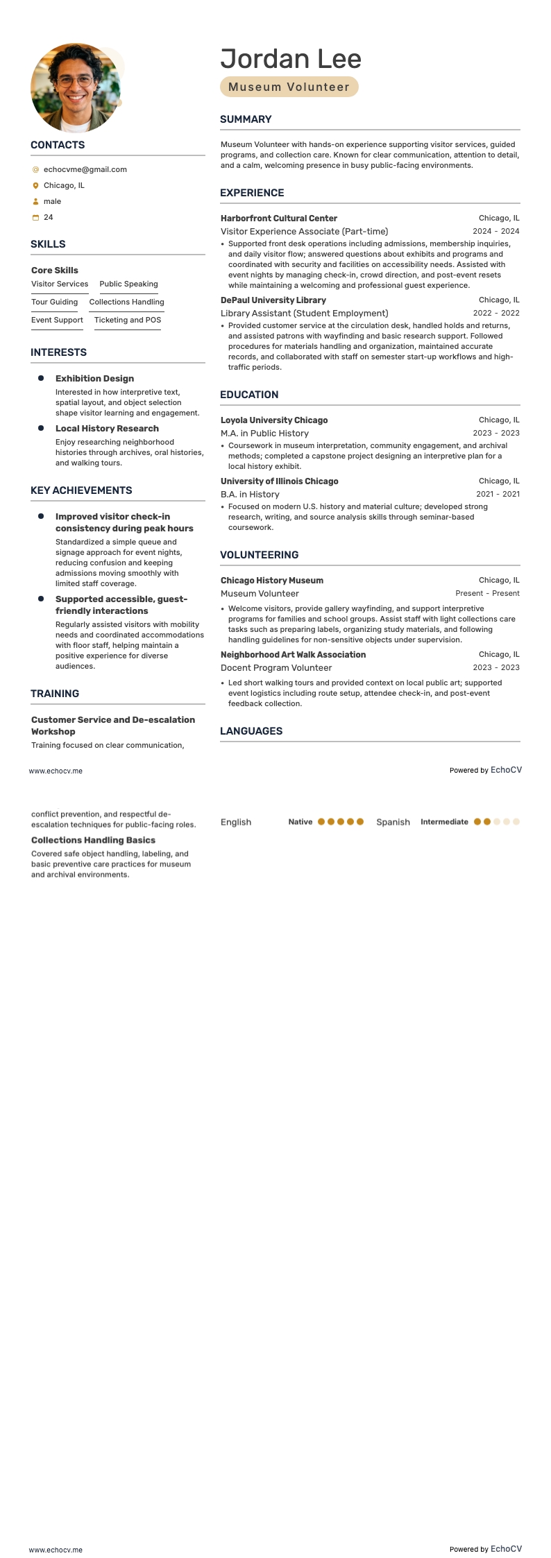 Museumshelfer example resume