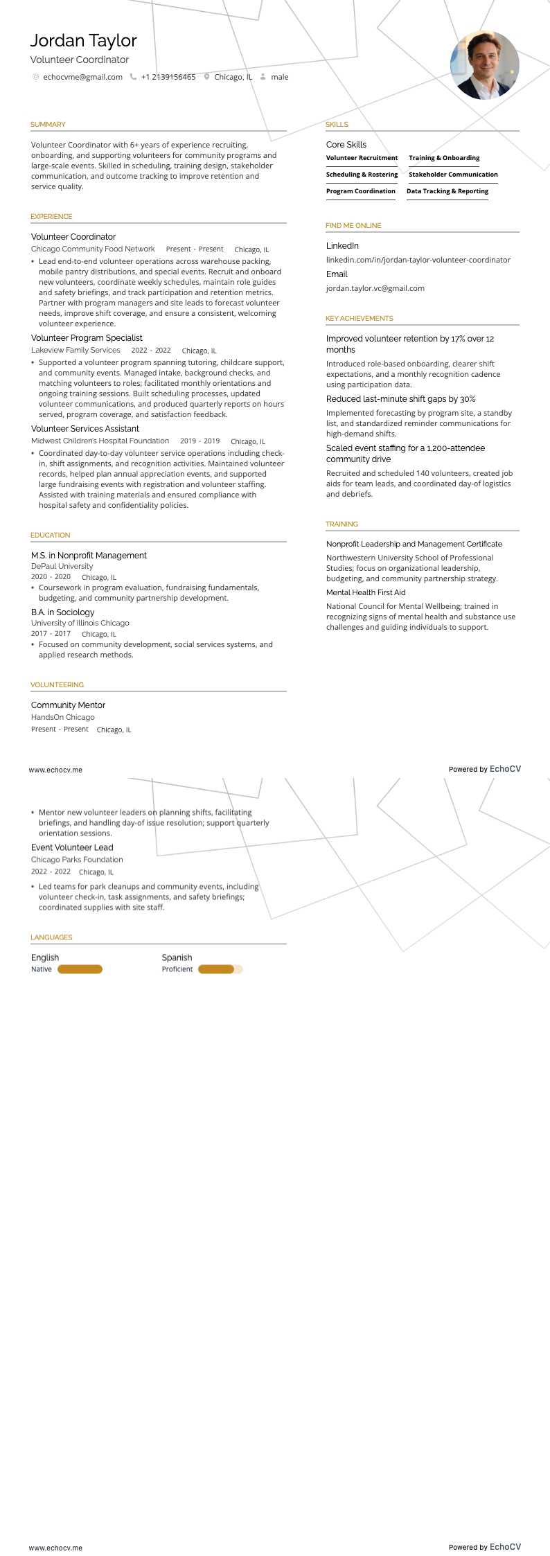 Freiwilligenkoordinator example resume