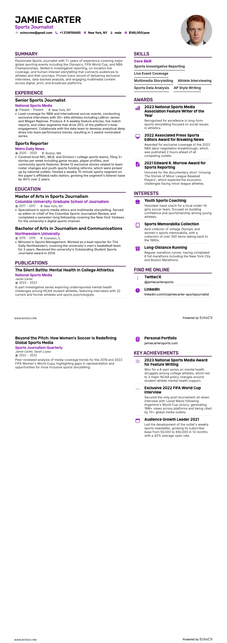 Jornalista esportivo resume example