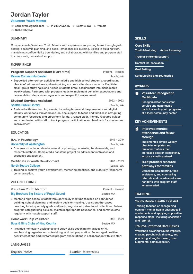 Mentor juvenil voluntario