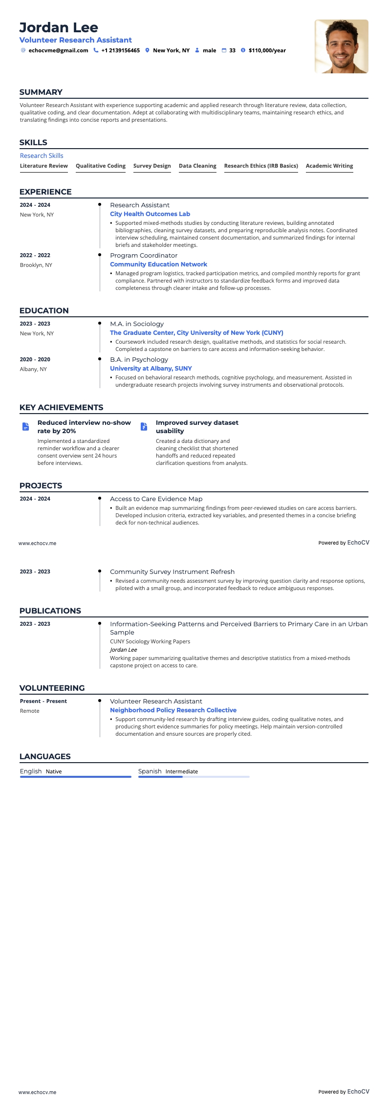 Ehrenamt resume example