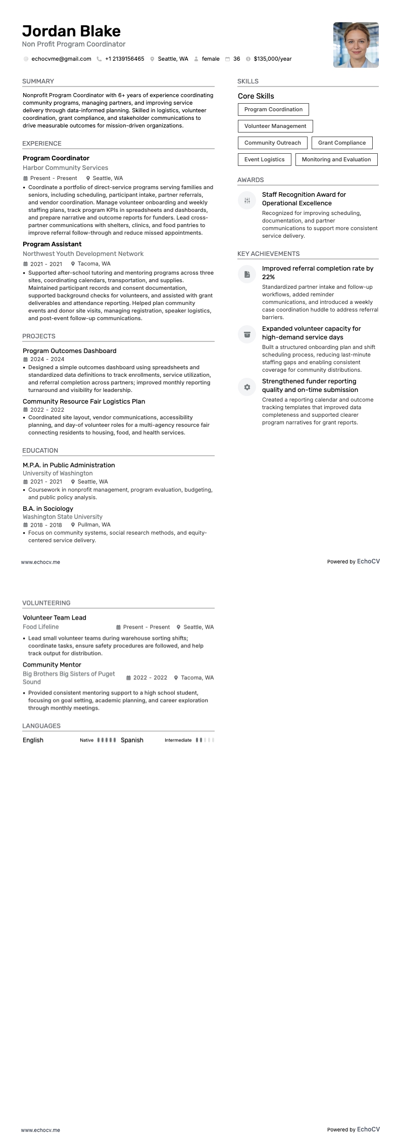 Coordinateur de programme associatif example resume