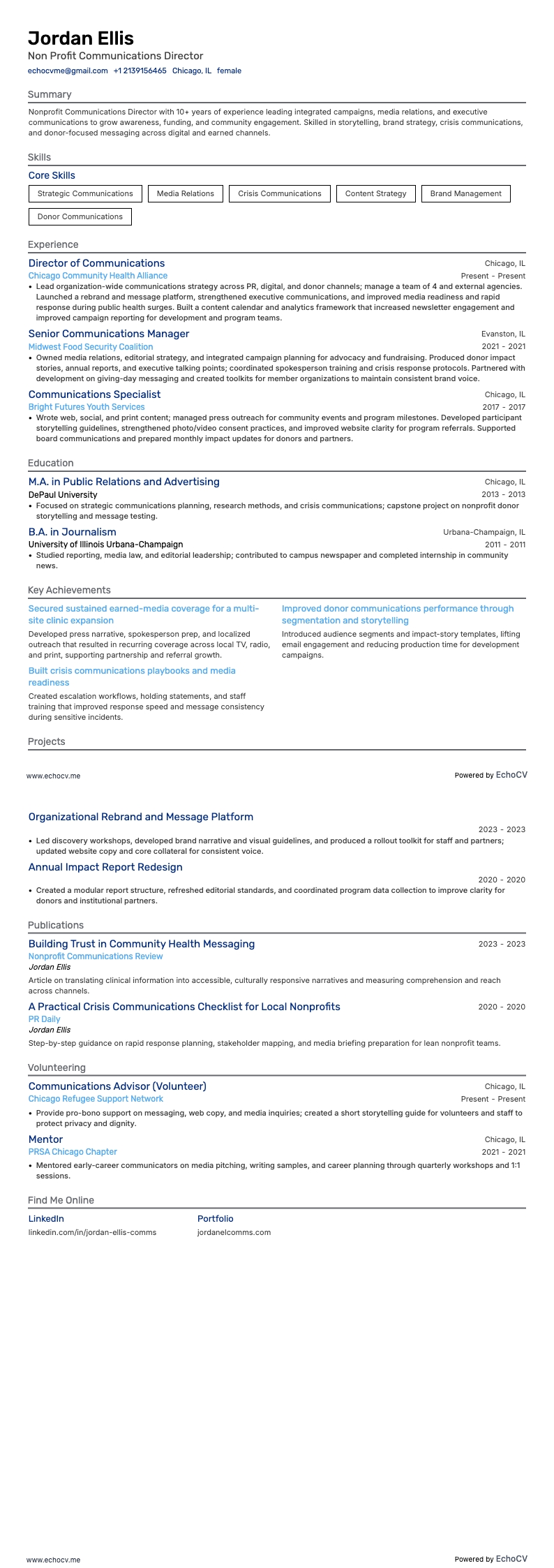 Secteur non lucratif resume example