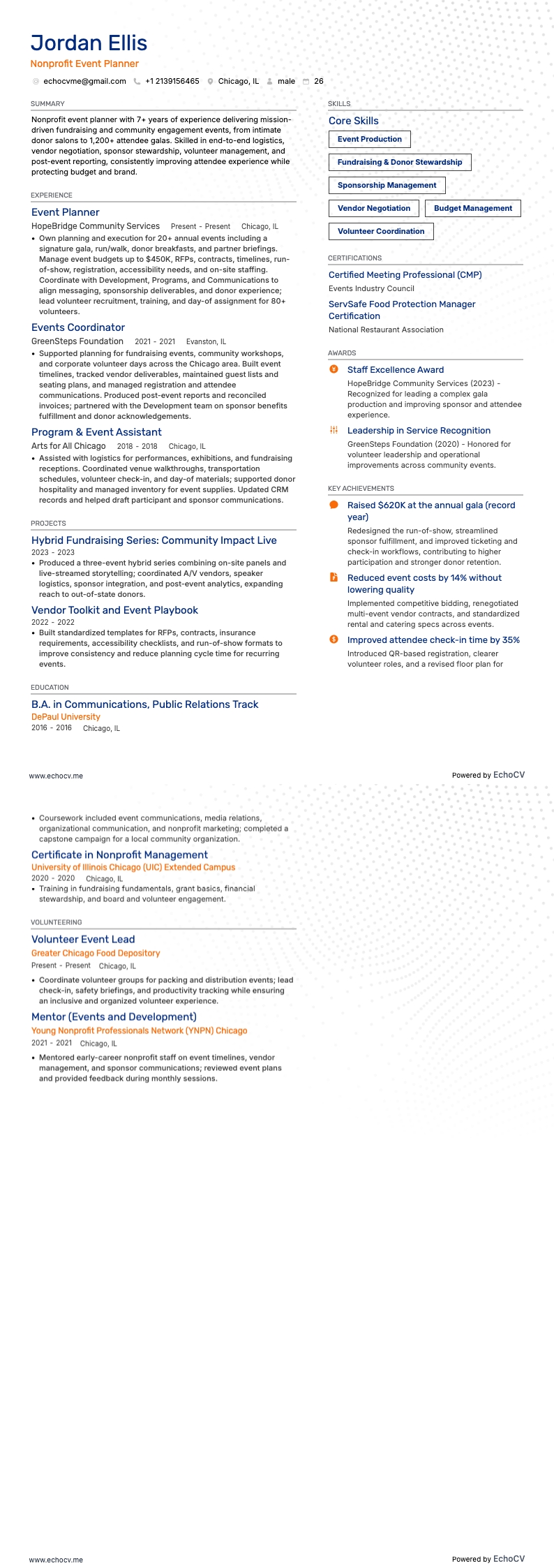 Planificateur d'événements associatifs example resume